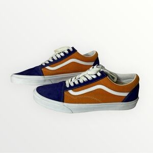 VANS Old Skool Skateboarding Woven Apricot and Blue Suede Sneaker Shoes Mens 13
